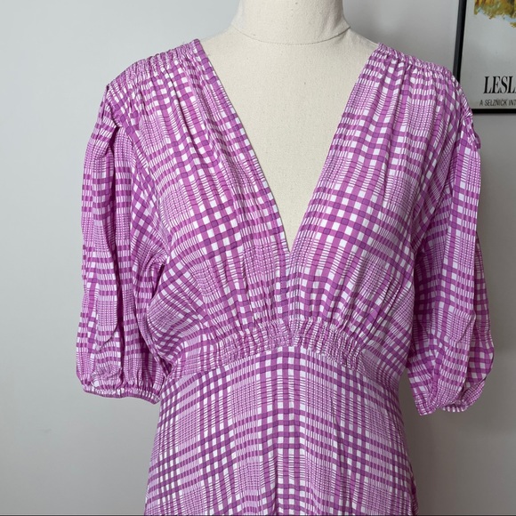 Faithfull The Brand Midi Dress Purple Check - Picture 2 of 10